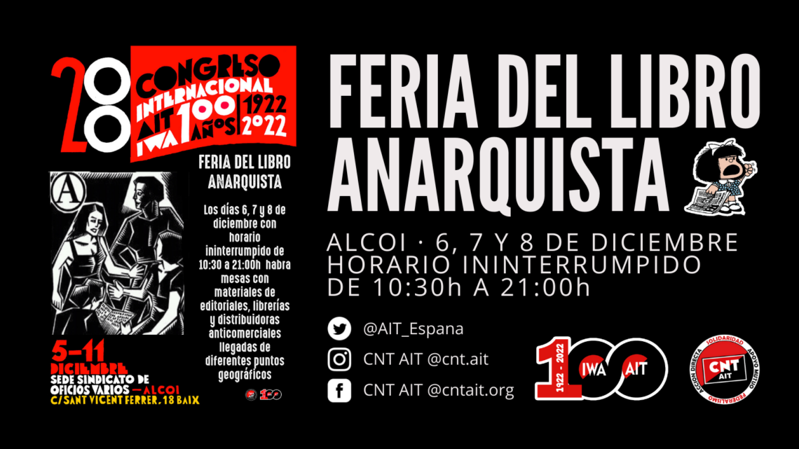 Feria del libro anarquista en Alcoi los próximos días 6, 7 y 8 de diciembre.