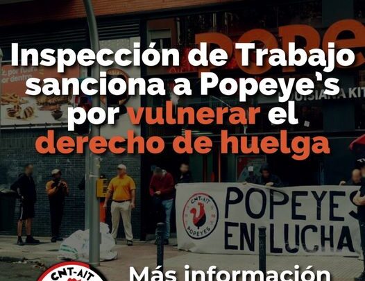 Inspección de Trabajo sanciona a Popeye´s por vulnerar el derecho de huelga