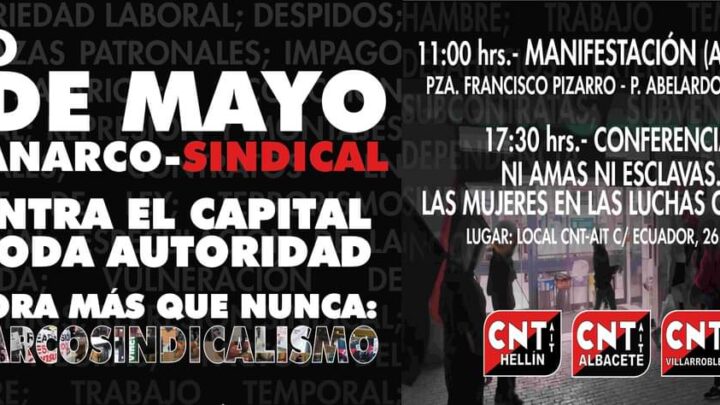 1º MAYO. Contra el capital y toda autoridad. Ahora más que nunca Anarcosindicalismo.